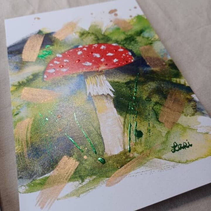 Larisanjou - Wholesale Art Print - Amanita Muscaria Hand-Embellished Art Print Watercolor2