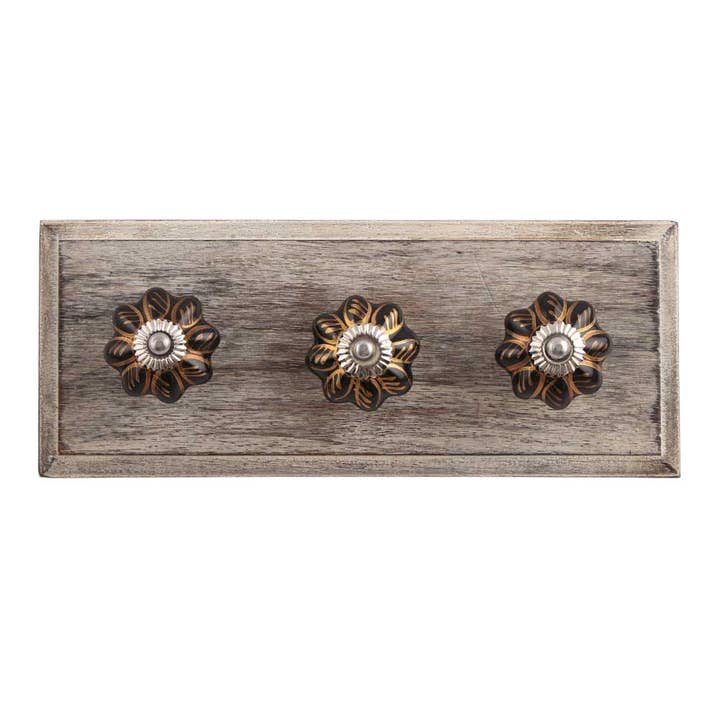 Porte-serviettes Boho robuste à 12 crochets suspendus (noir) pour la vente par Daana Paani LLC