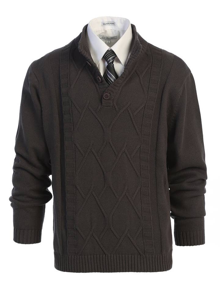 b-one inc - Wholesale Knit Sweater - Men's - Men's Button Down Collar Pullover Knit Sweater GB-AF1206