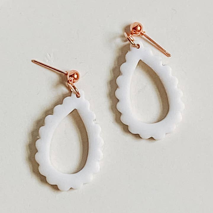 White Ruffle Dangles for wholesale by Happily Handmade Clay