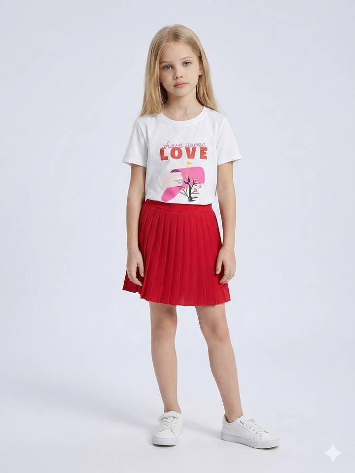 Tryckt bomulls-t-shirt och plisserad kjol för flicka för wholesale av MINI MIGNON PARIS