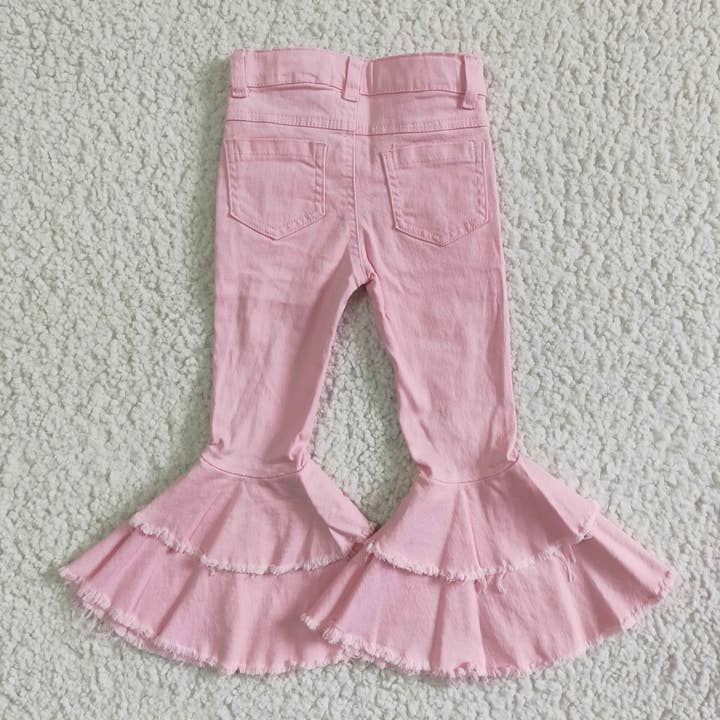 Yawoo Garments - Wholesale Jeans - Kids - Pink denim pants distressed baby girls jeans