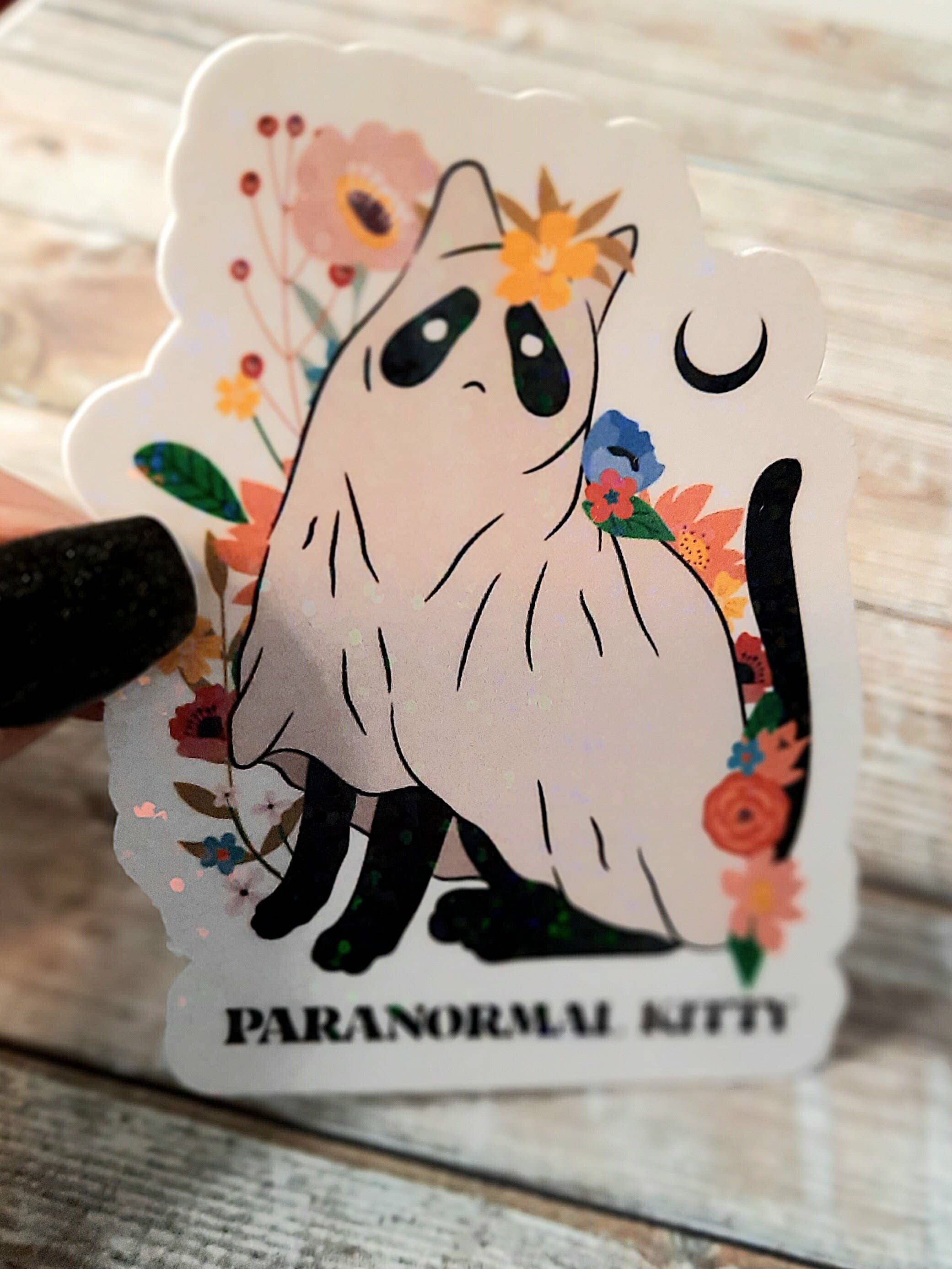 Unsupervised Art - Venta al por mayor Pegatina - Adhesivo Paranormal Kitty, pegatina de vinilo con forma de gato negro fantasma2