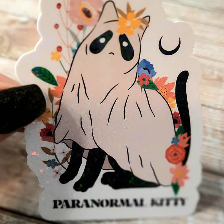 Unsupervised Art - Venta al por mayor Pegatina - Adhesivo Paranormal Kitty, pegatina de vinilo con forma de gato negro fantasma2