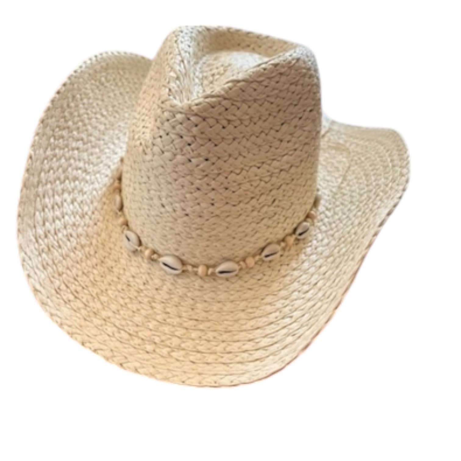 Portia Hat - Wholesale Cowboy Hat - Unisex - Cowrie Shell Trimmed Straw Cowboy Hat0