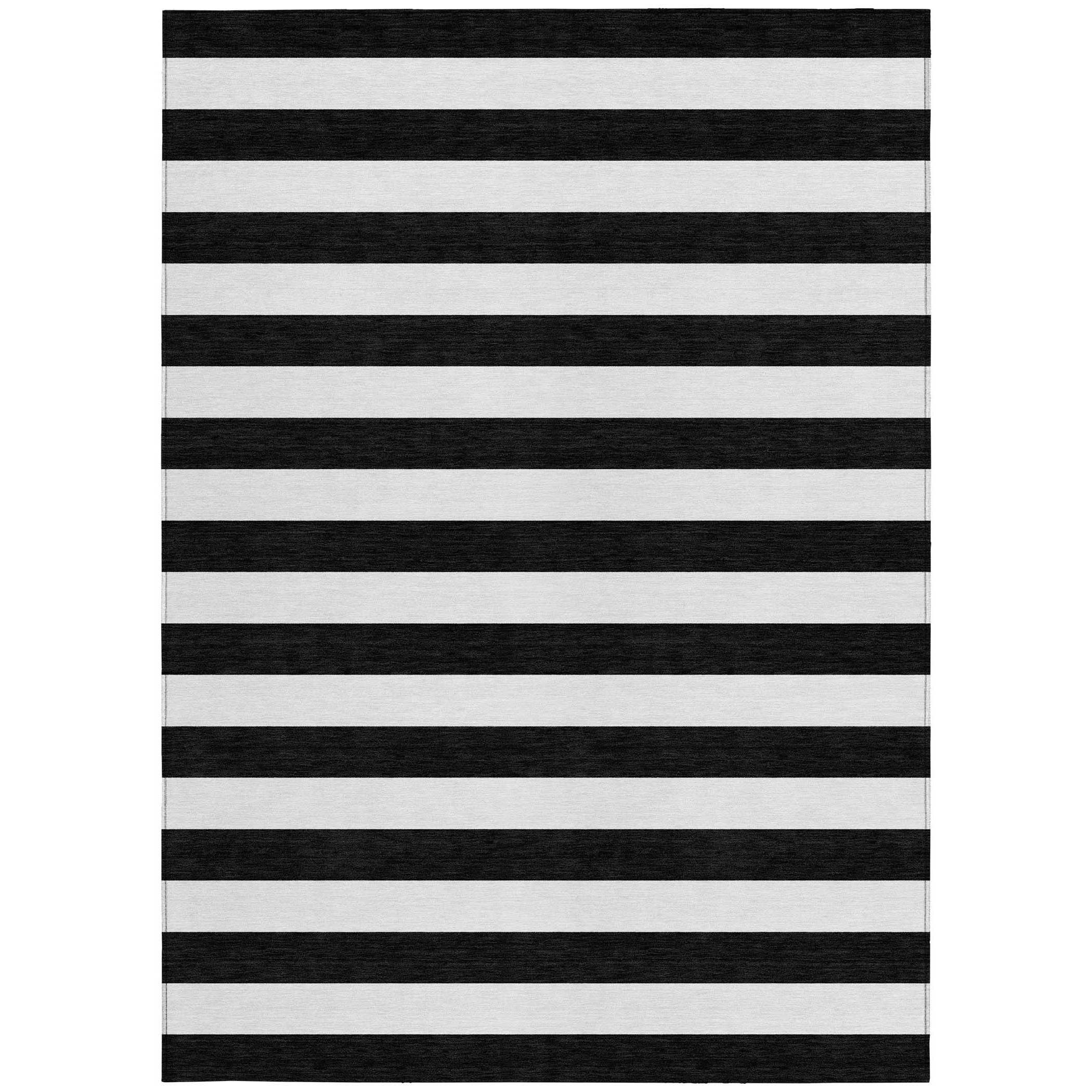 HomeRoots - Wholesale Area Rug - 8' X 10' Black and White Striped Indoor Outdoor Area Rug0