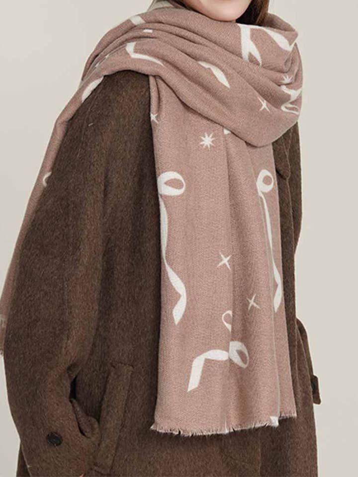 Parchment Bow Star Print Raw Edge Lightweight Scarf for wholesale by Wholesalesir