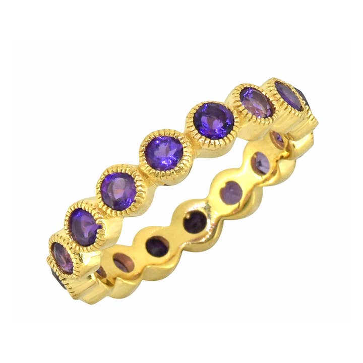 Tiramisu - Wholesale Multi-Stone Ring - Amethyst 14k Gold Over Silver Eternity Band Ring