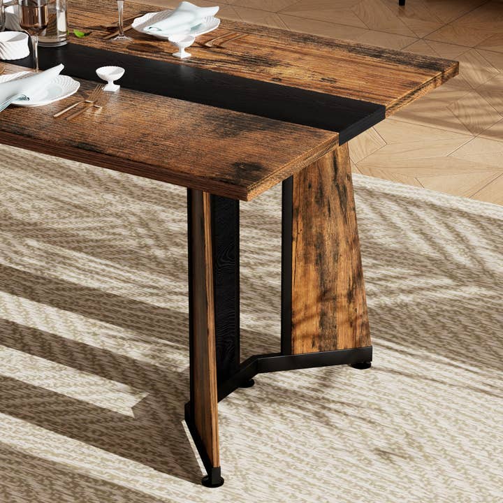 39F Inc. - Wholesale Side Table - Rustic Brown 8-Person Dining Table Adjustable Legs 70.9''9
