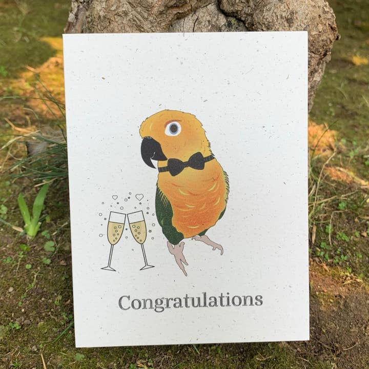 Congratulations Sun Conure Hemp Greeting Card for wholesale by Hakuna Matata Vibes