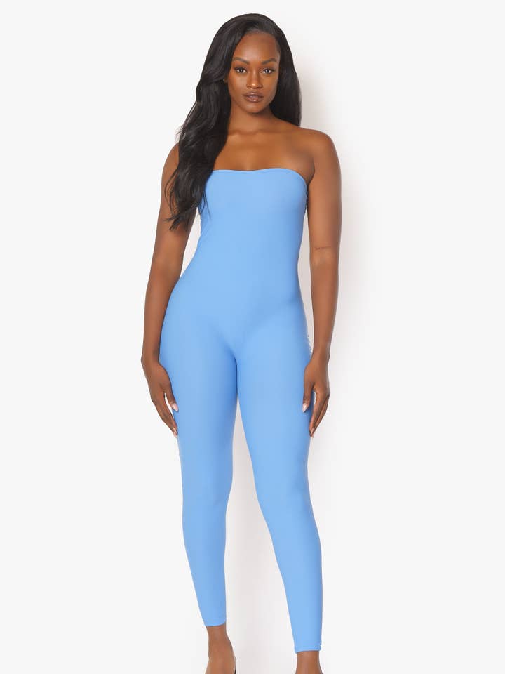 Periwinkle Blue Tube Catsuit for wholesale by Playsuit Apparel