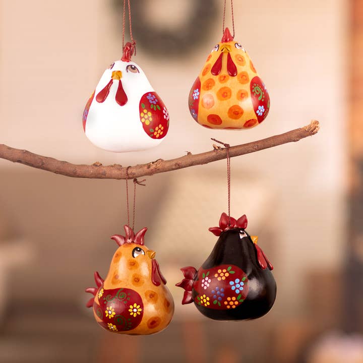 NOVICA - Wholesale Ornament Set - Novica Handmade Chatty Hens Dried Gourd Ornaments (Set Of 4)1