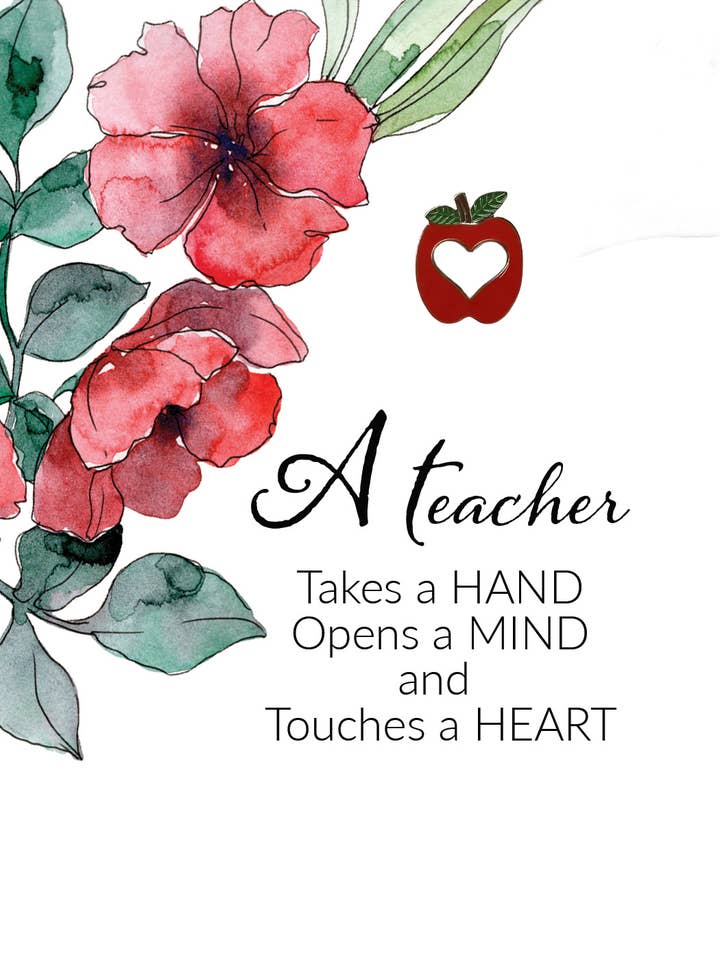 A teacher Takes : Poem Card with Apple Enamel Pin for wholesale by Angel Sayings
