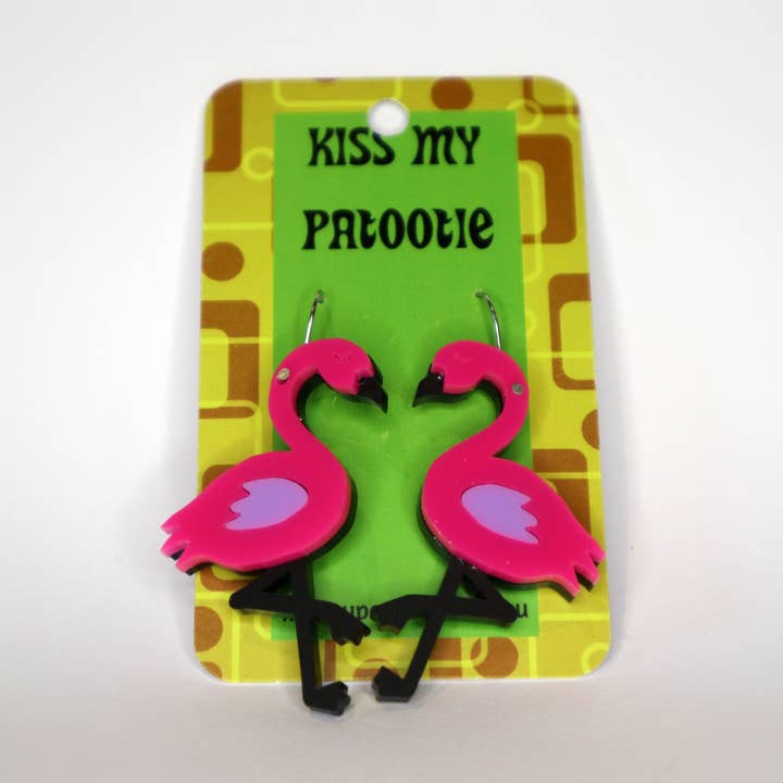 Flamingo earrings - laser cut acrylic for wholesale by Kiss My Patootie