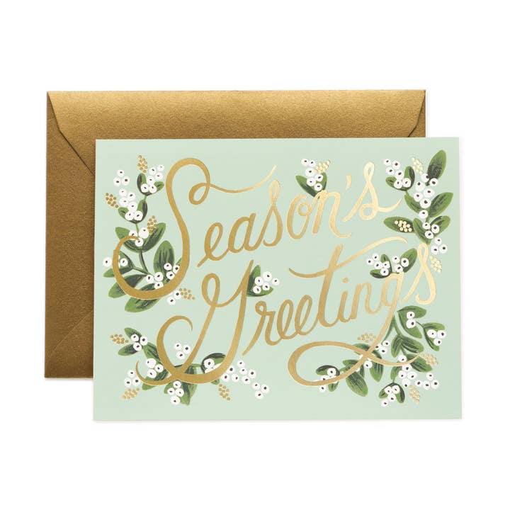 Boxed set of Mistletoe Season's Greetings Card for wholesale by Rifle Paper Co.