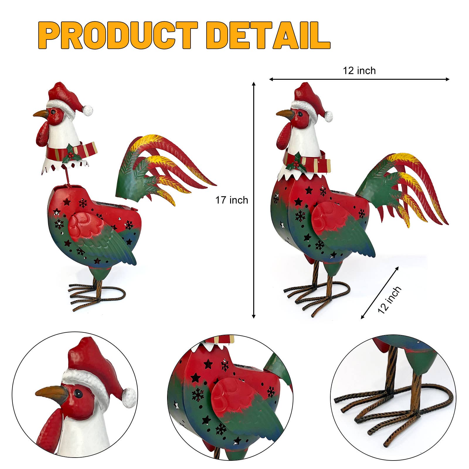 Liffy - Vendita all'ingrosso Ornamenti/decorazioni per esterni - Statua di Gallo Solare di Natale in Metallo per Decorazione da Giardino2