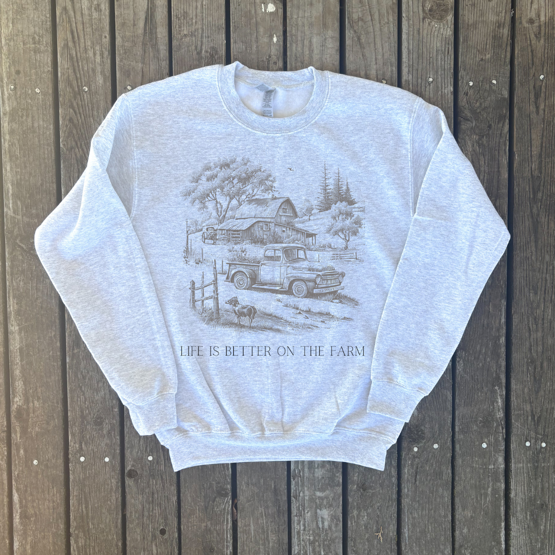 Sage & Soil - Wholesale Graphic Sweatshirt - Women's - Life Is Better On The Farm Adult Crewneck1
