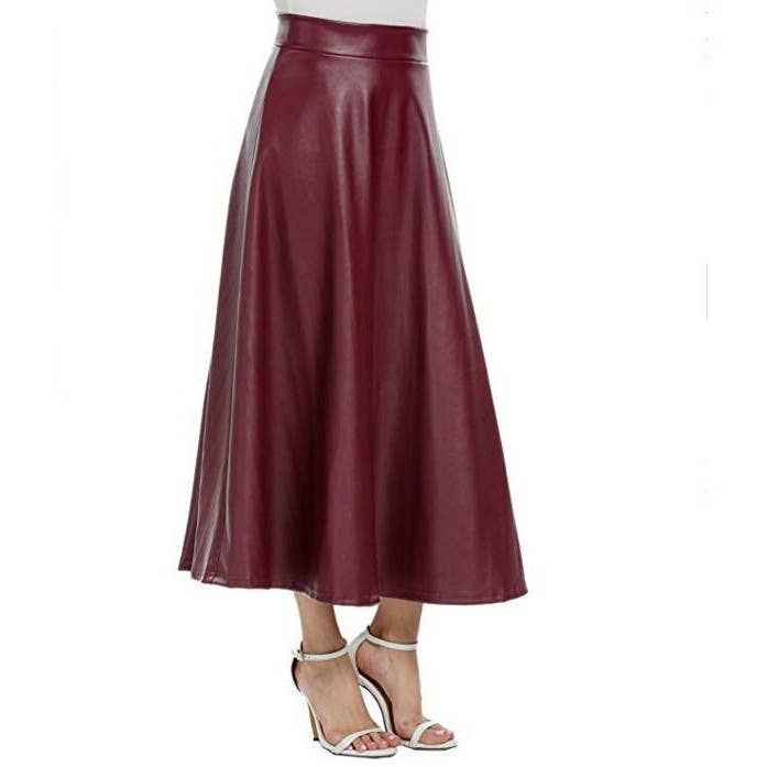 Lily Clothing - Wholesale Skirt - Women's - HIGH WAIST PU LEATHER LONG SKIRT WITH BIG SWING7