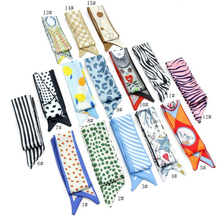 15 Asssorted colors Narrow scarf for scarf necklace making, hair&bag scarves accessories, EF824 for wholesale by BestBeads&Beyond