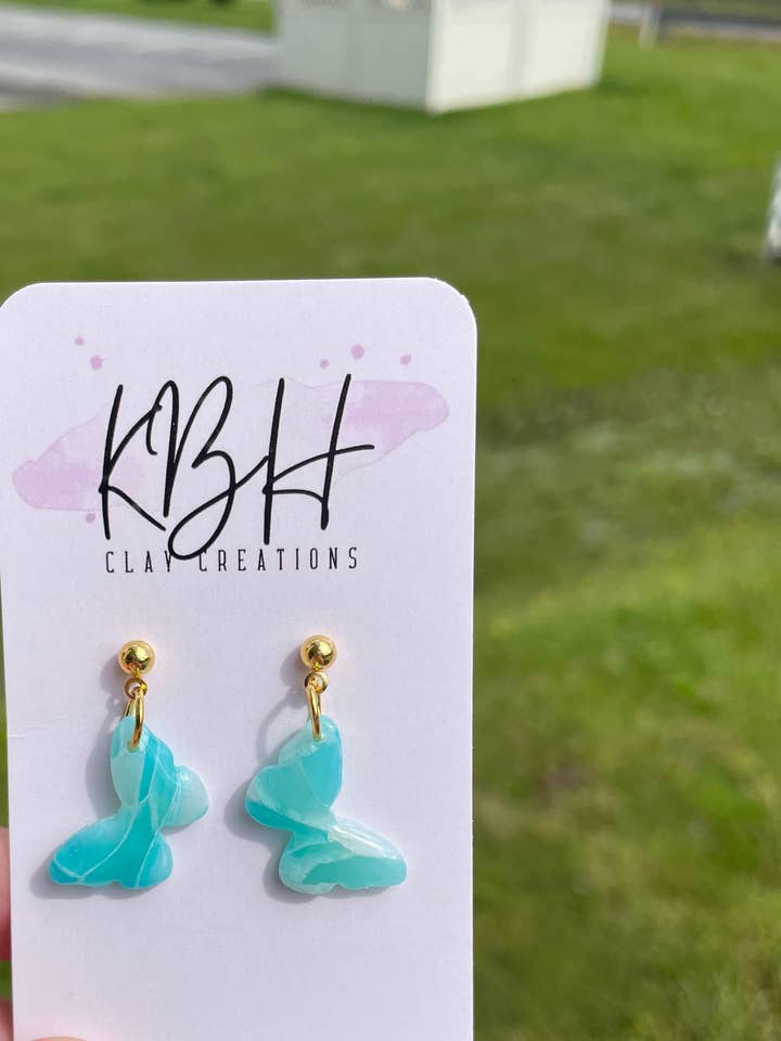 Beach Butterfly Dangle Handmade Clay Earrings for wholesale by KBH CREATIONS