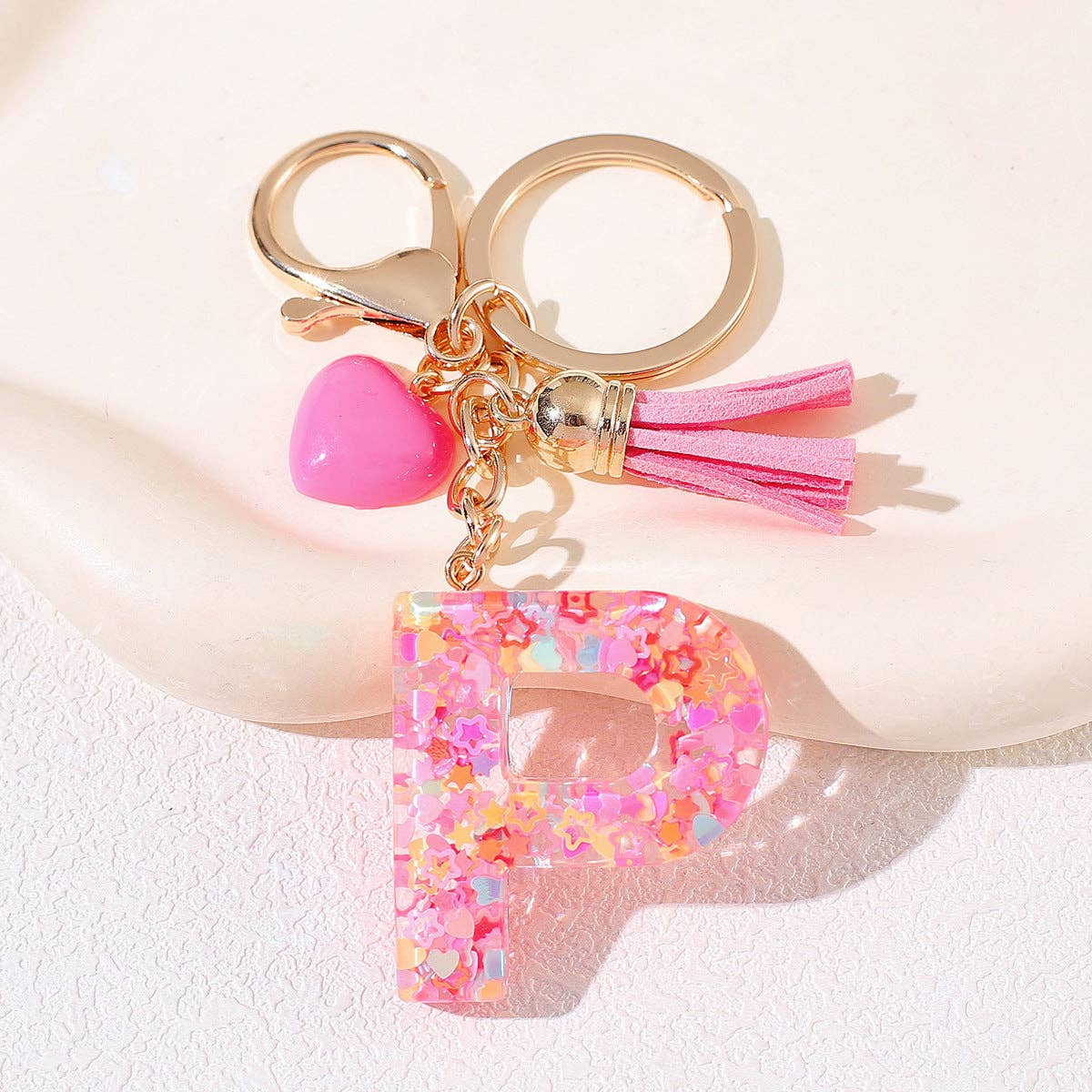 Mio Queena - Wholesale Keychain - Women's - Pink Sequin Star Resin Initials Charm Keychain Bag Ornaments13