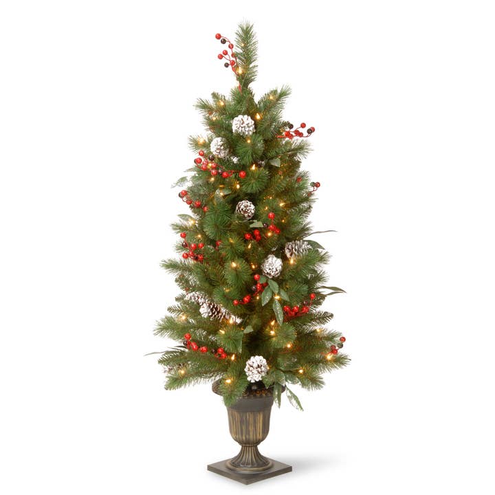 National Tree Company - Wholesale Artificial Christmas Tree - 4 ft. Pre-Lit Frosted Pine Berry Tree with Clear Lights, Plug-In