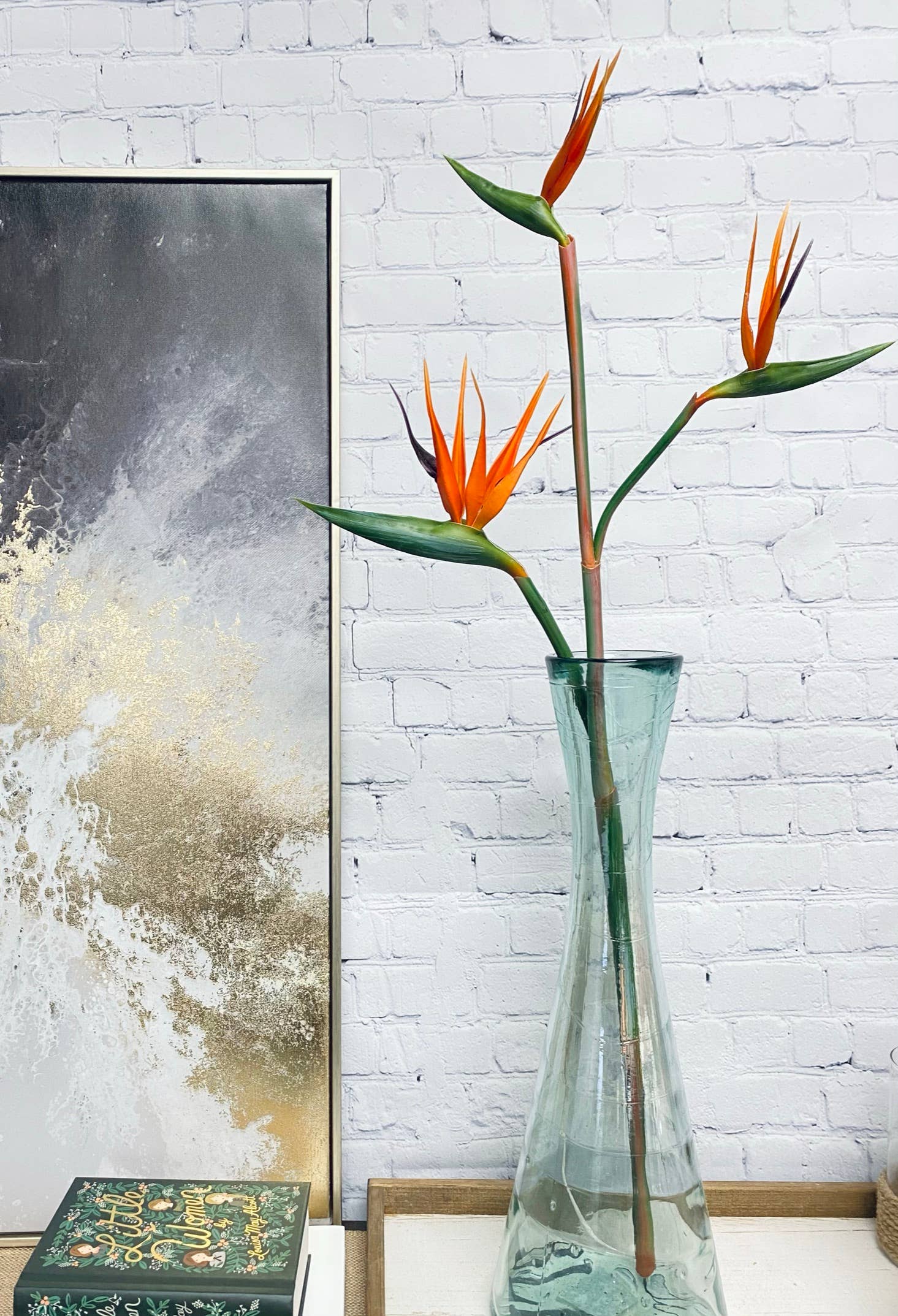 Angel Isabella - Vente Fleurs artificielles - Oiseau du paradis au toucher très grand, à 3 fleurs, 36 pouces de long1