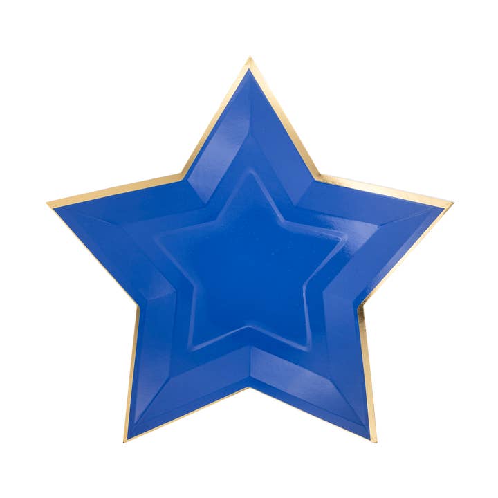 SSP1043 - Blue Star Shaped Gold Foiled Paper Plate for wholesale by My Mind’s Eye