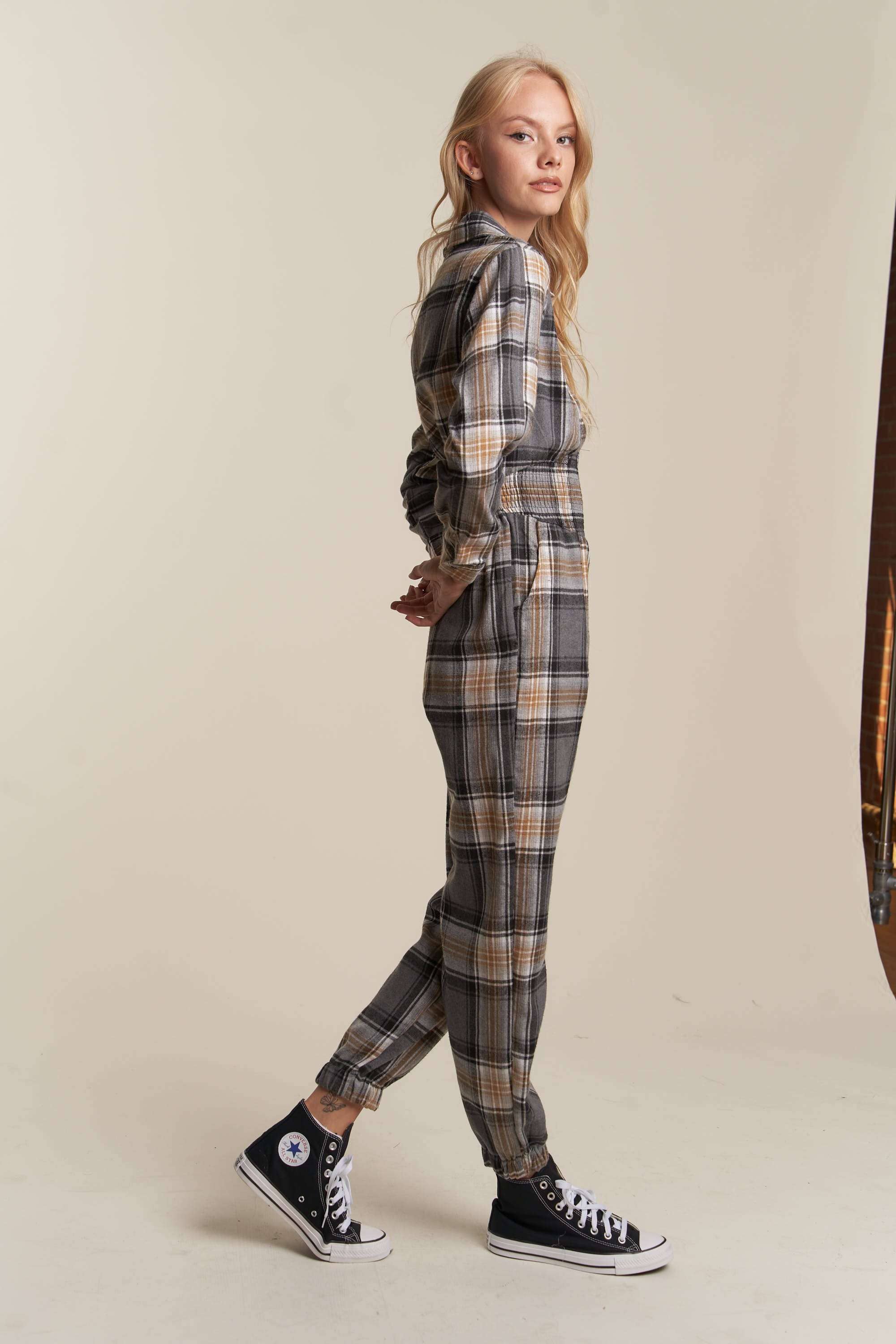 Hers & Mine - Wholesale Jumpsuit - Women's - PLAID ZIPPER DOWN SMOCKED WAIST JUMPSUIT7