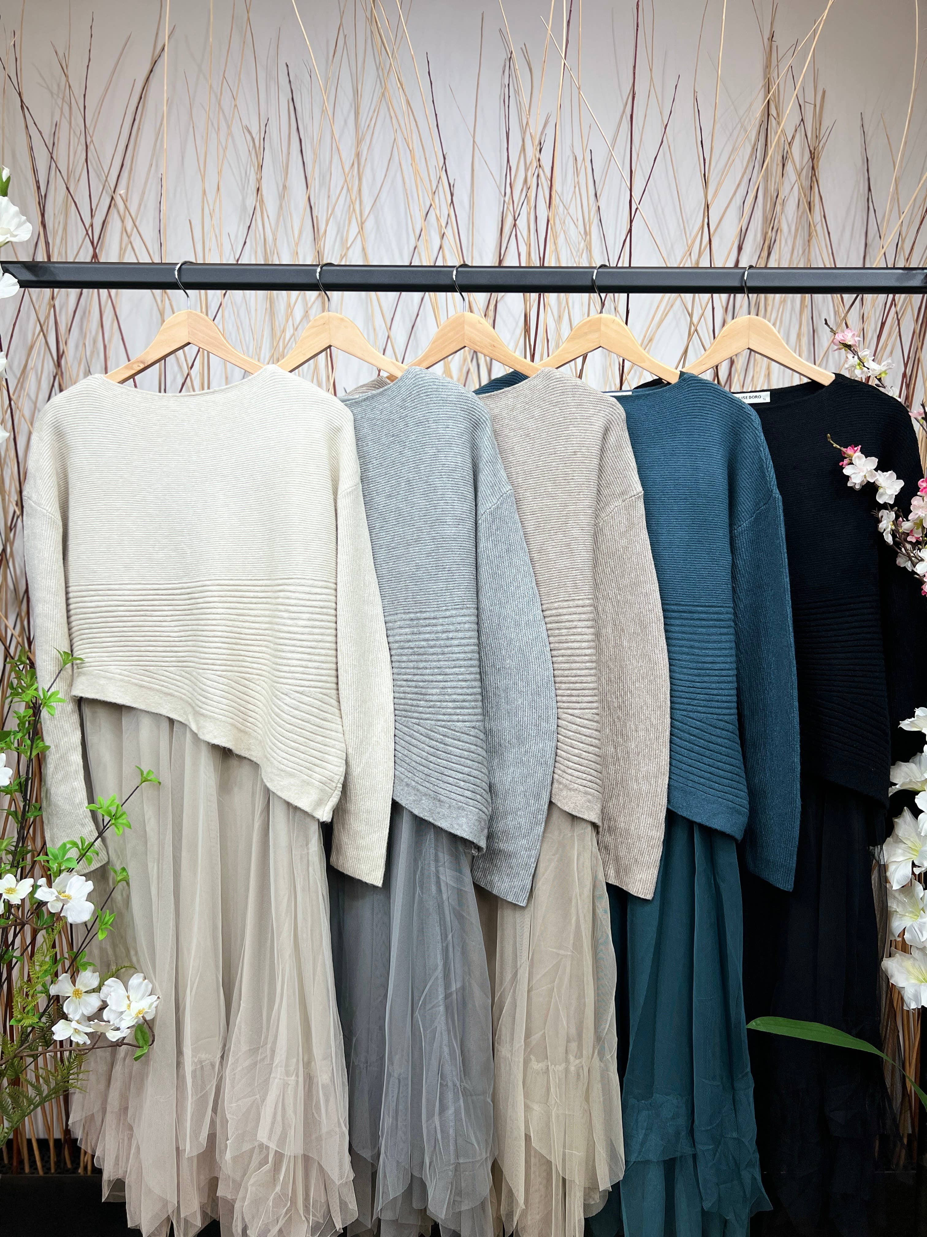 L'Emotion – wholesale Dress – Women's – Striped Textured Sweater Set & Tulle Dress18