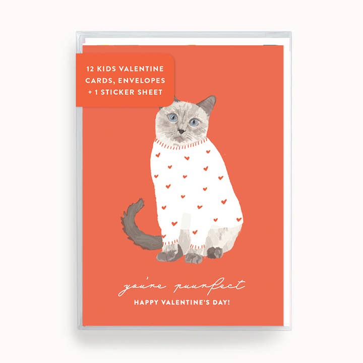 Mini San Valentino per bambini Cat Lover «You're Puurfect» (set da 12) per la vendita all'ingrosso da parte di Joy Paper Co.