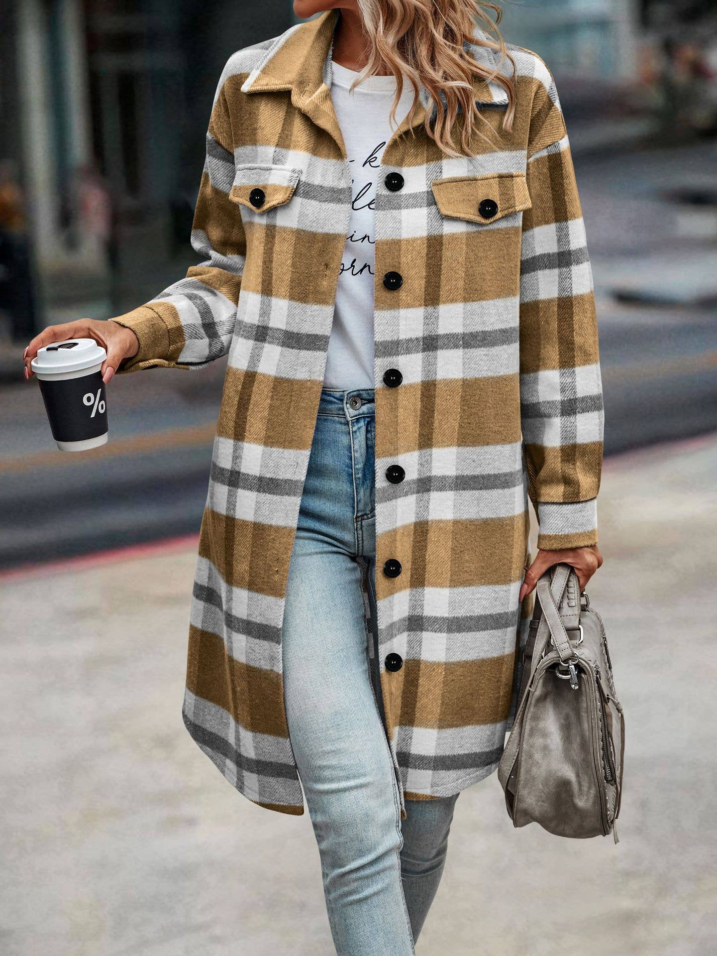 eLook - Wholesale Coat - Women's - SZ1-JK8211 Plaid Button Down Long Coat71