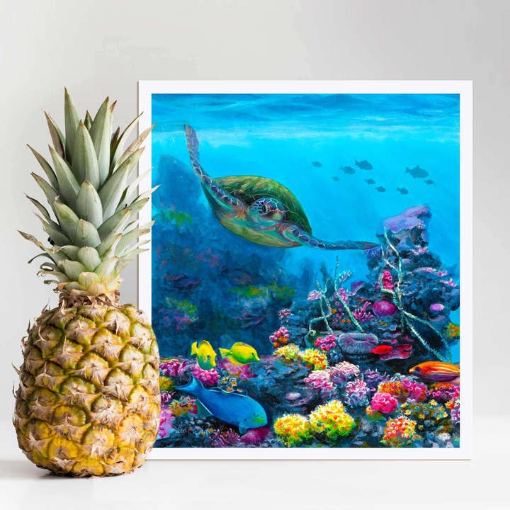 Sea Turtle Wall Art Print of Tropical Reef and Fish for wholesale by Whitworth Gallery
