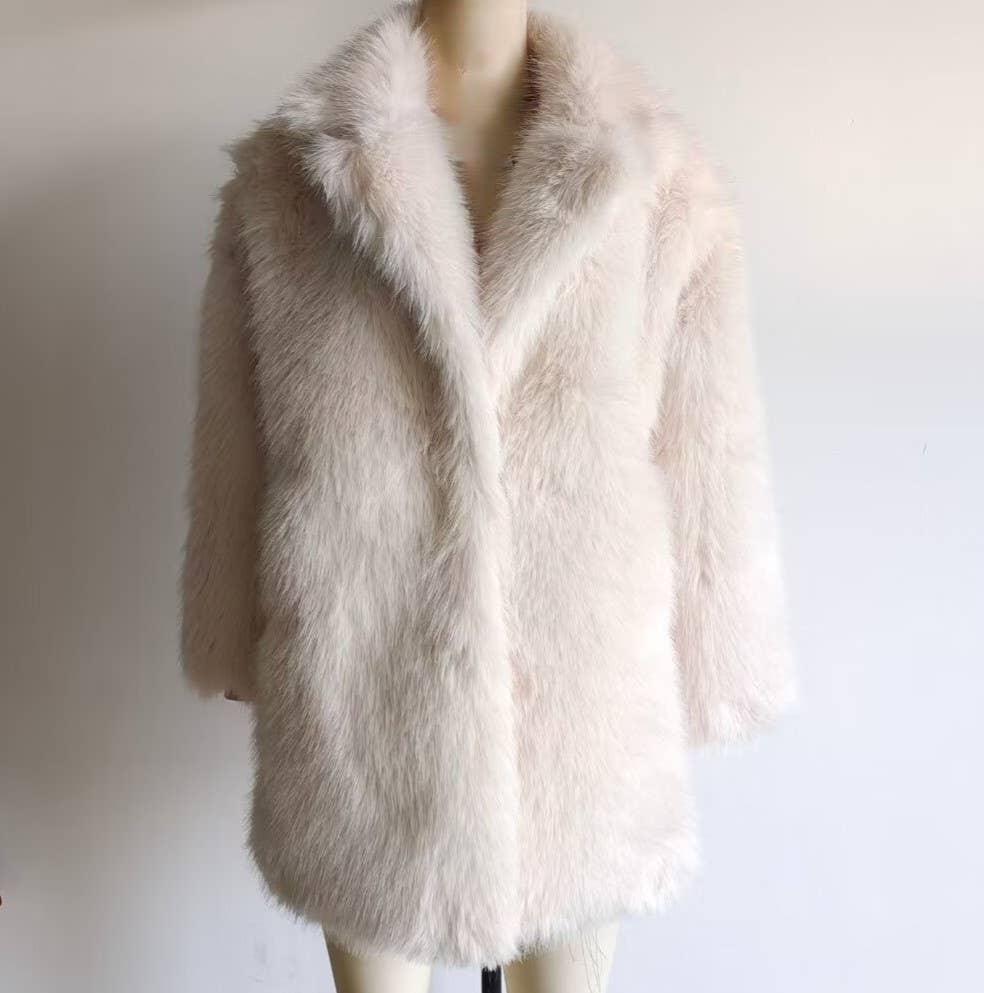 White Stylish Loose Midi Faux Fur Coat for wholesale on Faire0