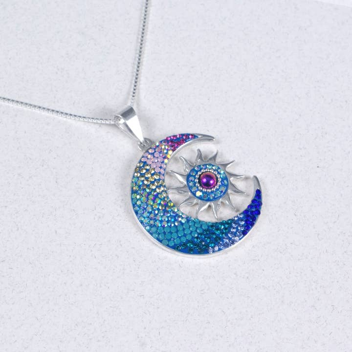 PP-8707/KRYSTAL & SØLV MÅNE - SOL VEDHÆNG for engroshandel hos Mosaico Jewels