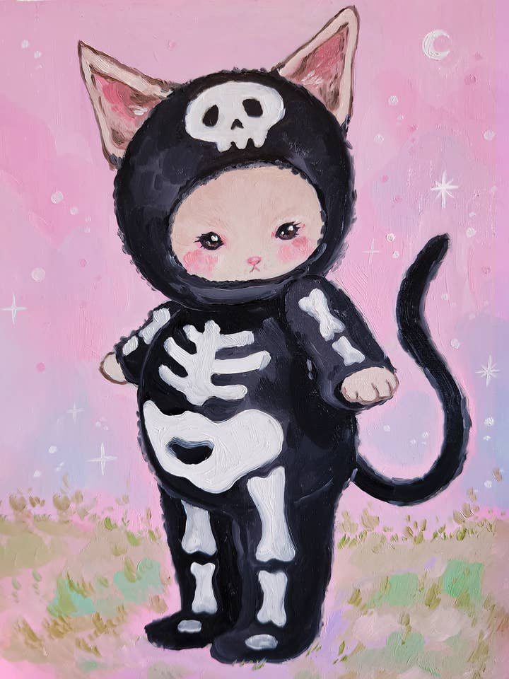 Skeleton Kitty-Drucke! für den Großhandel von Shelby DeGarmo Art