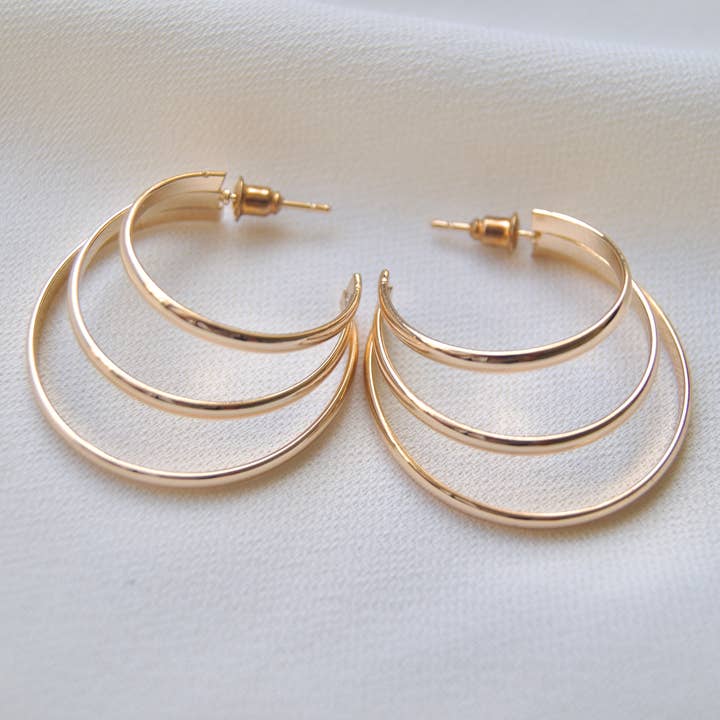Triple Hoop Layered Gold Earrings – Modern Chic Design for wholesale by EAST INDIA IMPORTS