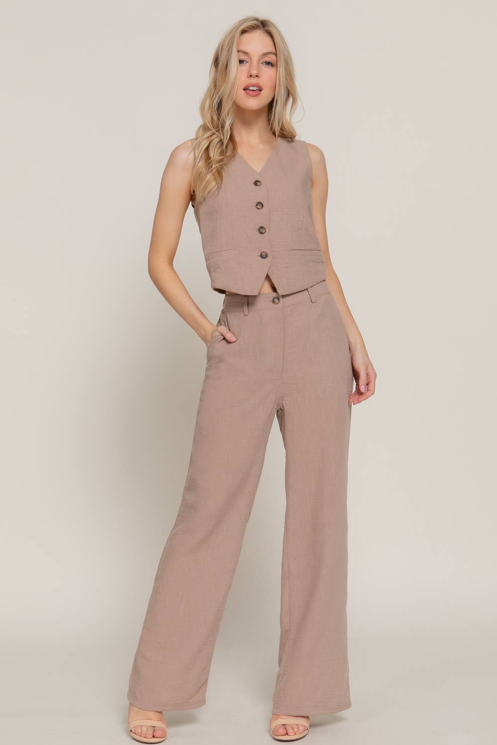 Active Basic | Active USA - Wholesale Pants - Women's - Straight Woven Linen Effect Long Pants12