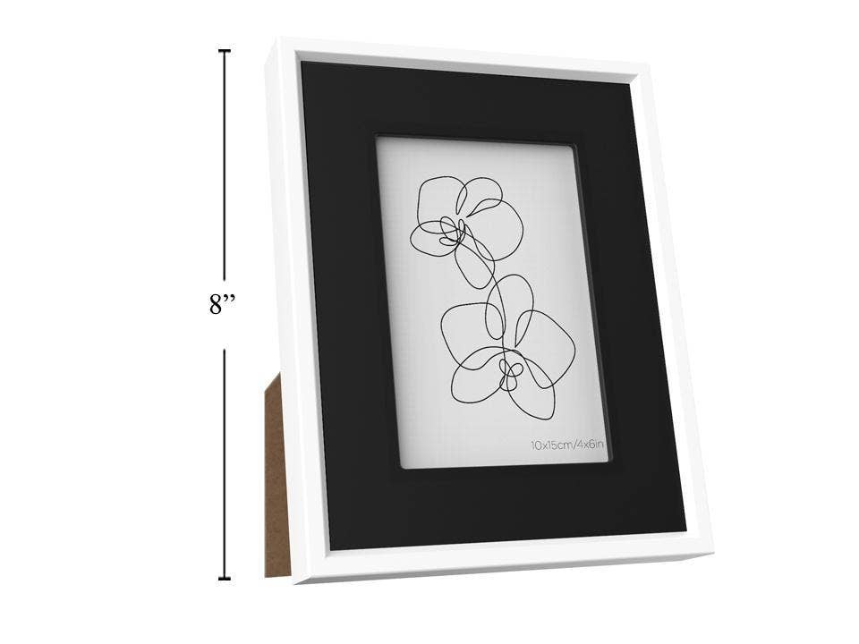 Truu Design - Wholesale Picture Frame - 4x6" Photo Frame, Black Mat w/White Frame, MDF0