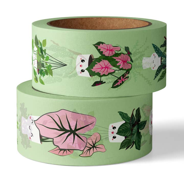 Washi tape with so many houseplants like monstera, pilea etc for wholesale by Studio Inktvis