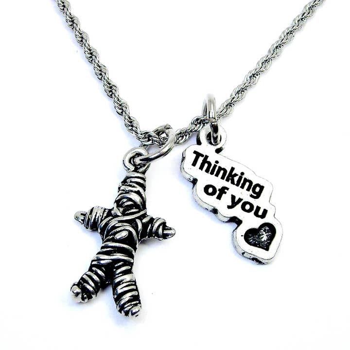 Cute Voodoo Doll and Thinking of you Charm Necklace for wholesale by Chubby Chico Charms