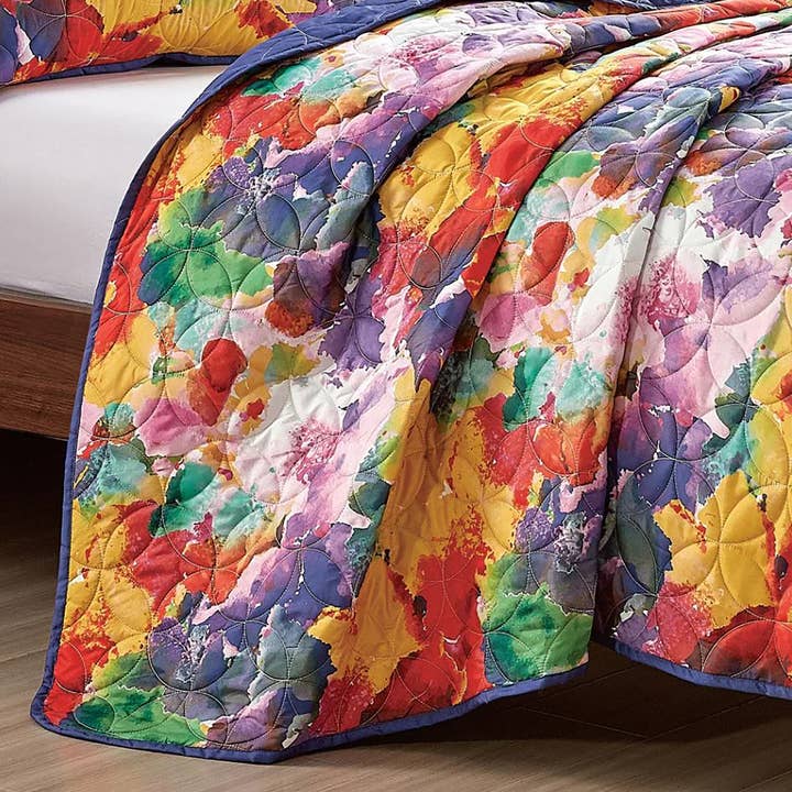 home mart goods - Wholesale Quilt - Floral Abstract Purple Yellow Reversible Quilt Coverlet