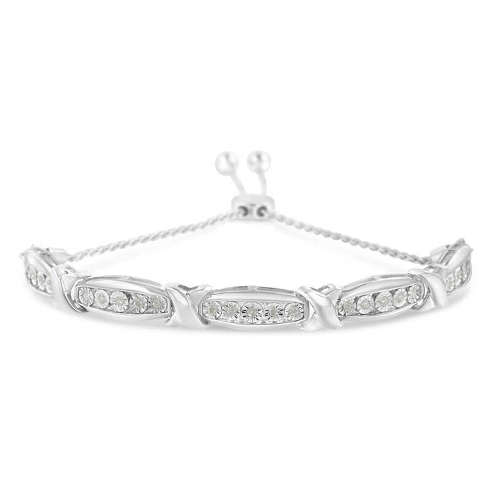 Brazalete bolo de plata esterlina con diamantes de talla rosa de 1/4 quilates para venta al por mayor de Infinite Jewels