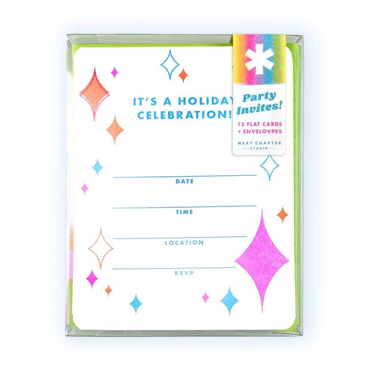 Fill in the Blank Riso Holiday Party Invites for wholesale by Next Chapter Studio