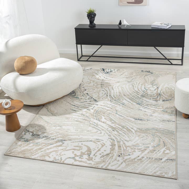 Tapis d'intérieur abstrait contemporain gris et bleu Amelia pour la vente par LR Home