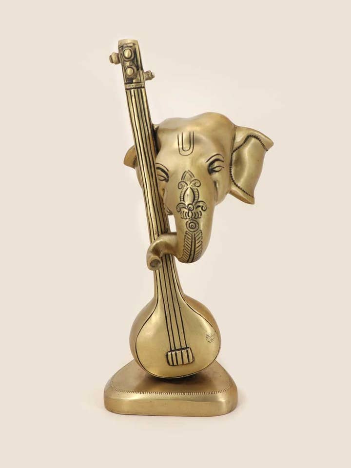 Statue artistique abstraite de Ganesh en laiton jouant du sitar pour la vente par Buddha Groove