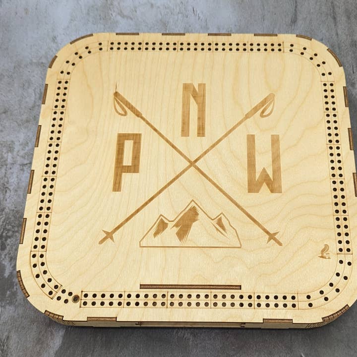 Tabletop Cribbage Board - square Box Build with PNW design for wholesale by MIY Olympia