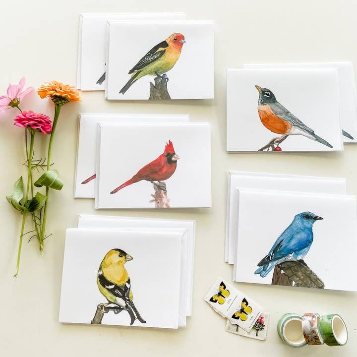 Native Birds Watercolor Art Notecard Set Of 10 for wholesale by Hen and Chick Art