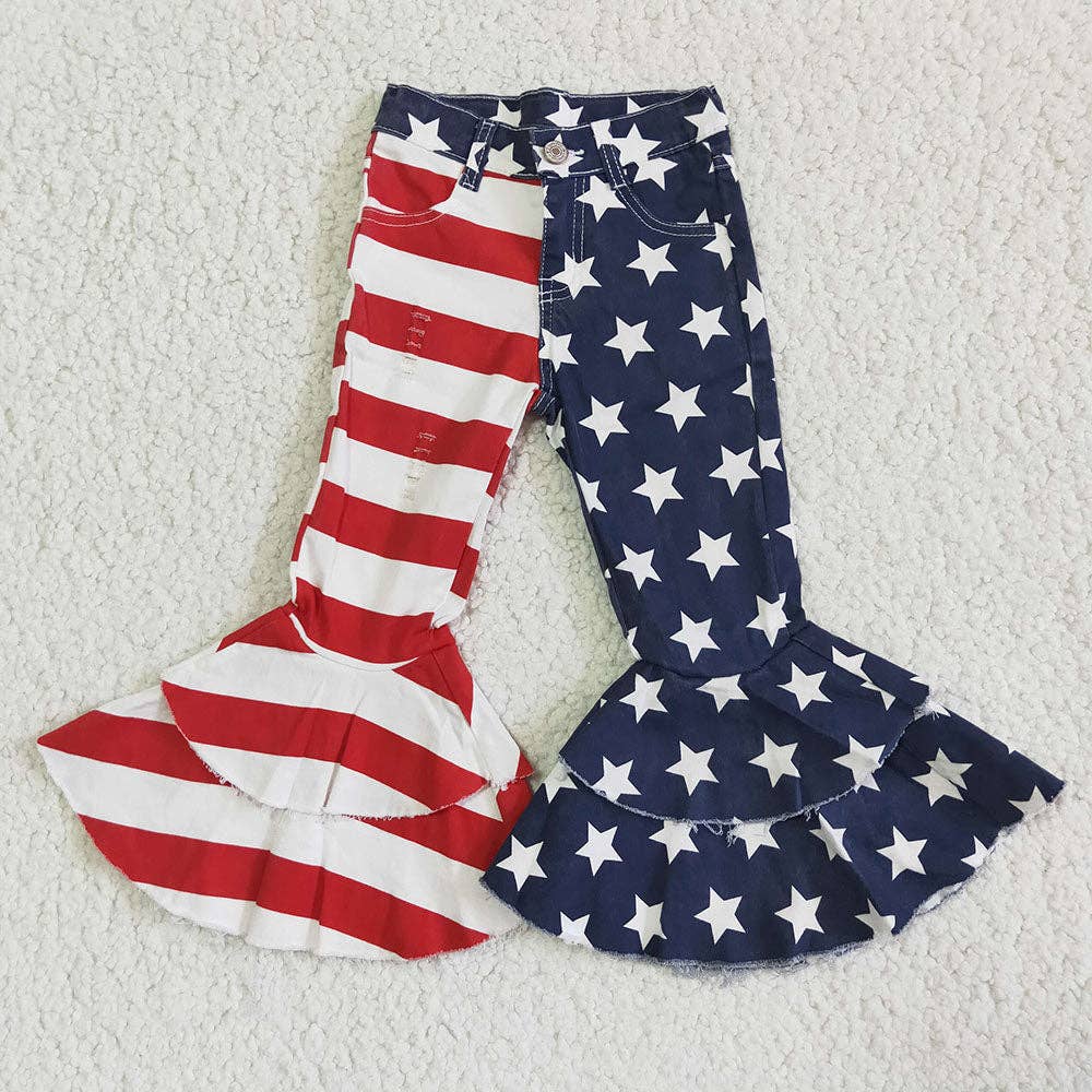 Aier Wholesale - Wholesale Mommy & Me Sets - Mommy and Me Adult Baby Girls 4th July Stars Denim Bell Flar3