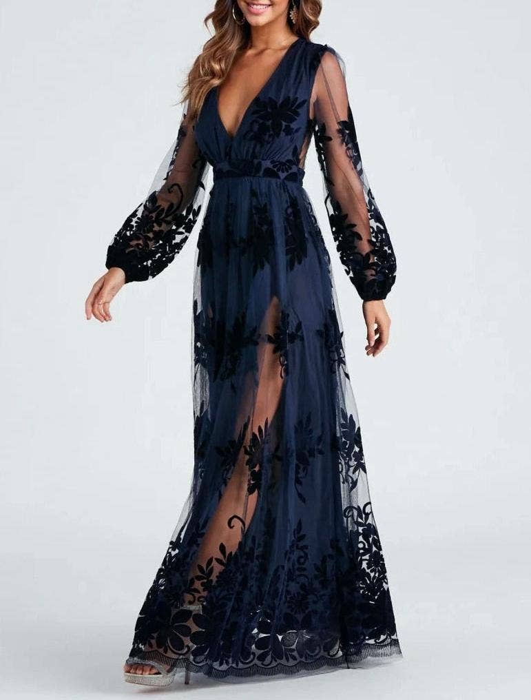 Rose red Flare lace maxi tulle prom dress for wholesale on Faire1